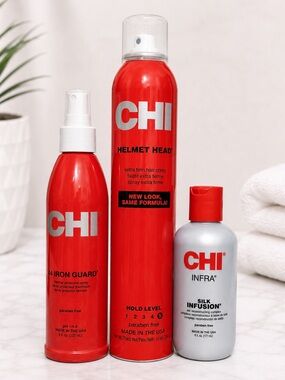 NEW! CHI Hair Bundle 44 Iron Guard + Helmet Head Hairspray + Infra Silk Infusion